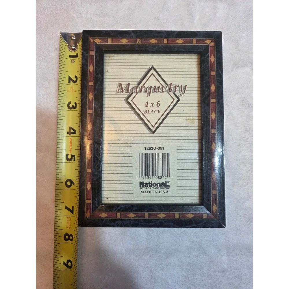 National Marquetry 4x6 Picture Frame Black Burgundy Gold Geometric Made USA...